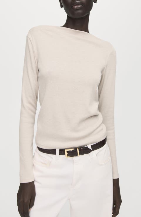 Boat Neck Long Sleeve T-Shirt (Regular & Plus)