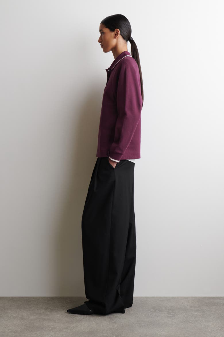 Contrast-Tipped Cotton Polo Top, Alternate, color, BURGUNDY