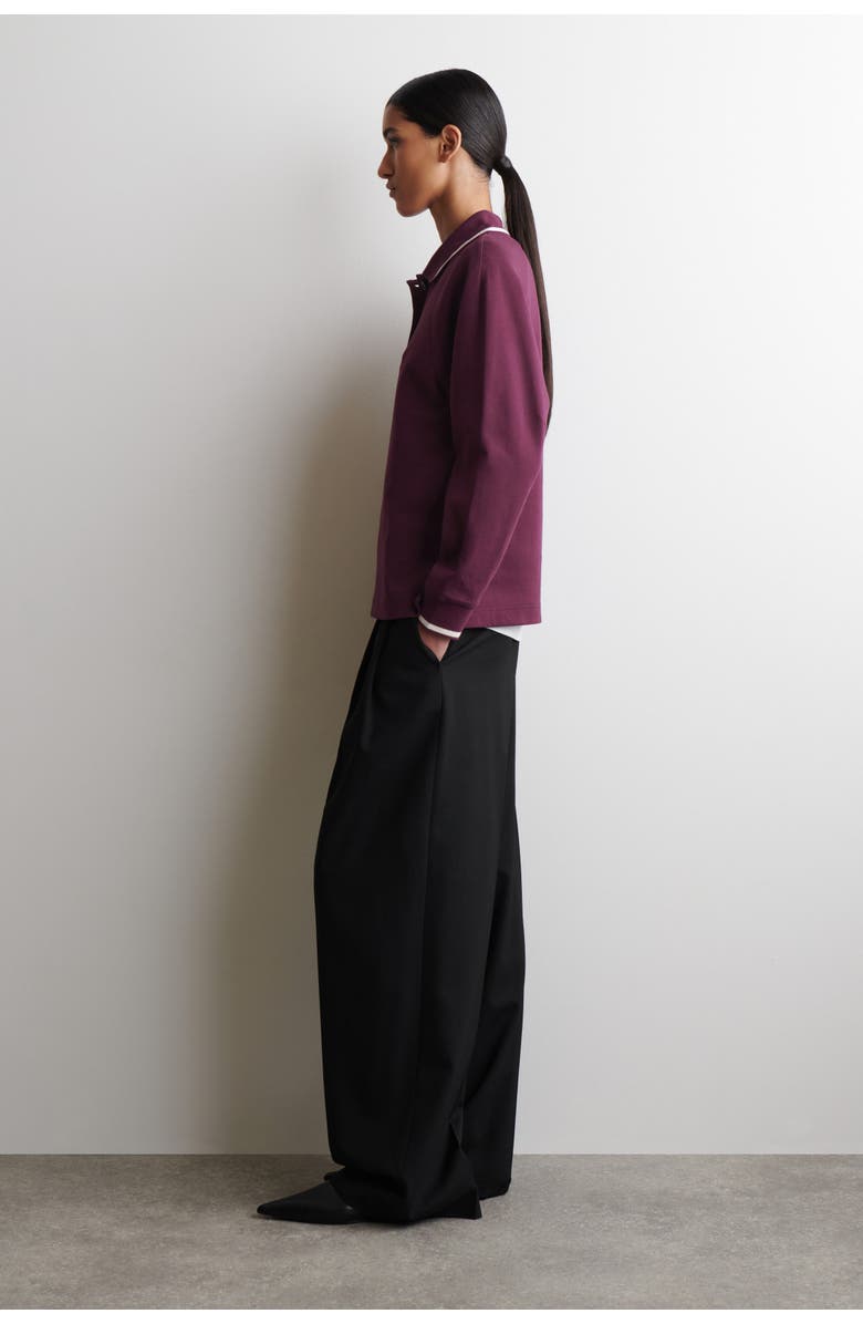 COS Contrast-Tipped Cotton Polo Top, Alternate, color, Burgundy