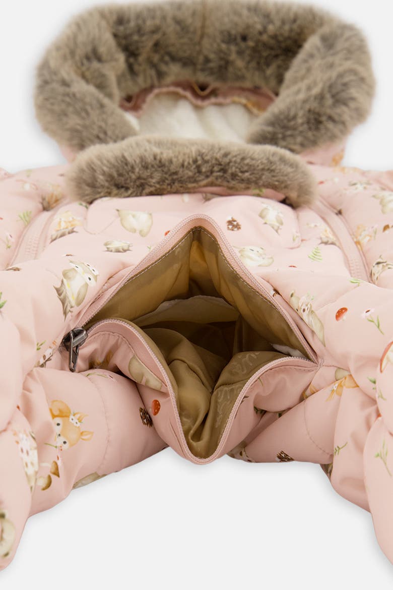 Woodland Creatures One Piece Romper & Neckwarmer Snowsuit, Alternate, color, Pink Animal Print