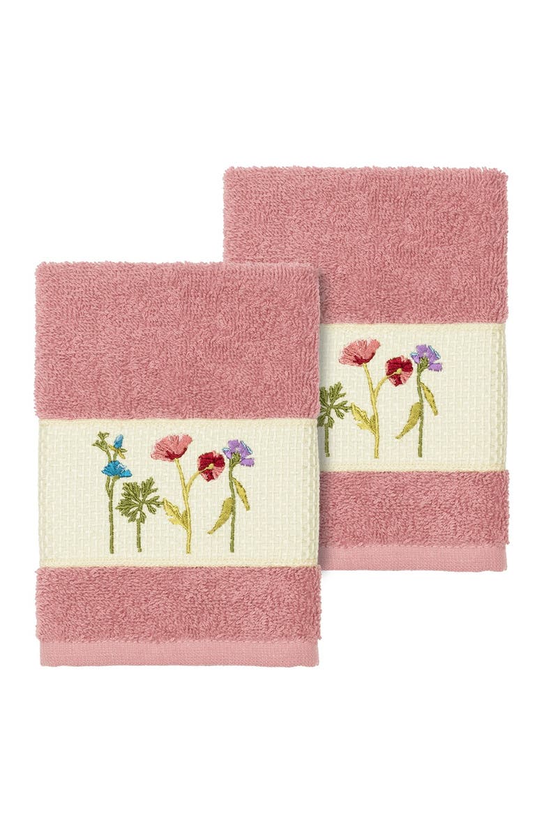 Linum Home Textiles Serenity Embellished Washcloth - Set of 2 - Tea Rose, Main, color, Tea Rose