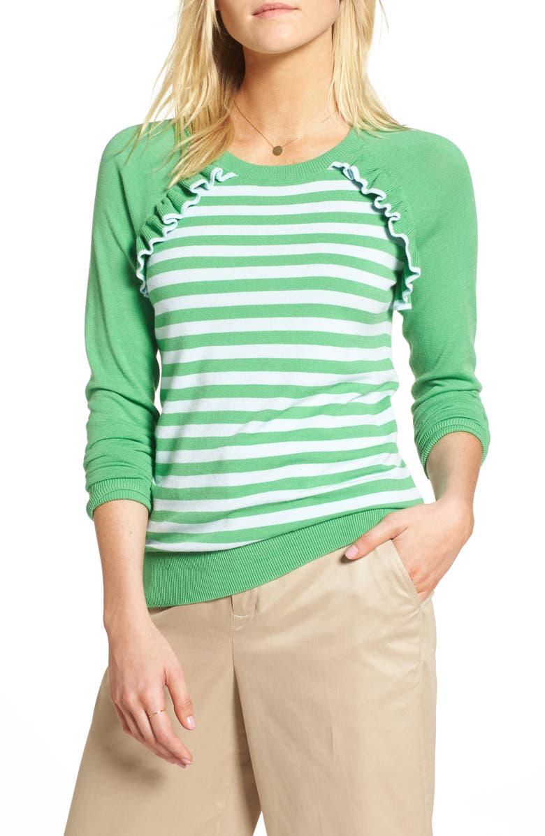 1901 Ruffle Trim Stripe Sweater, Main, color, 