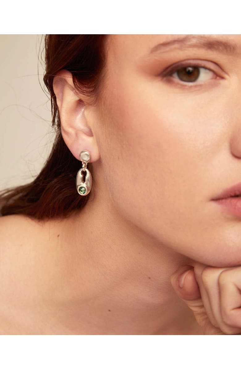 UNODE50 Green Crystal Drop Earrings, Alternate, color, Silver