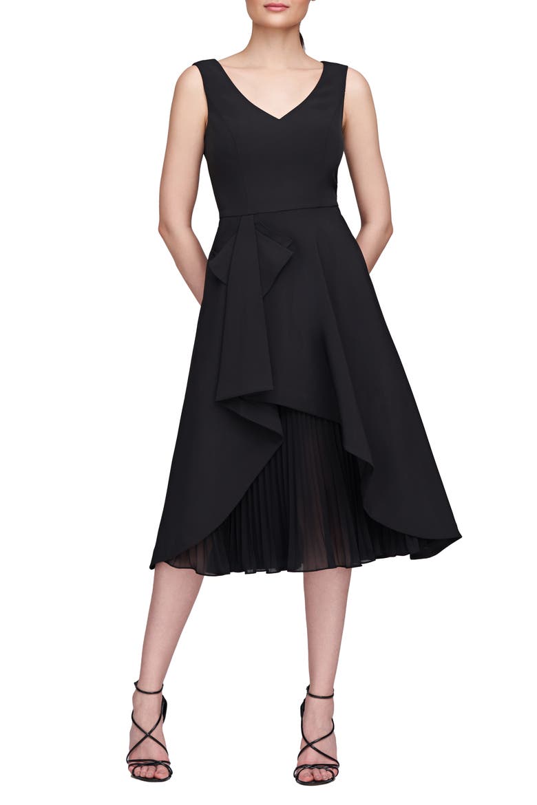 Begonia Crepe & Chiffon Midi A-Line Dress, Main, color, BLACK