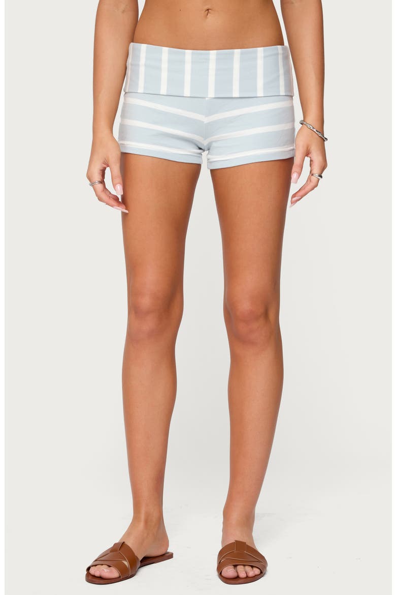 Lorenza Stripe Foldover Shorts, Main, color, LIGHT-BLUE