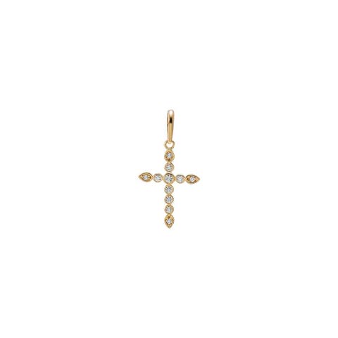 CZ Bezel Cross Charm 14K