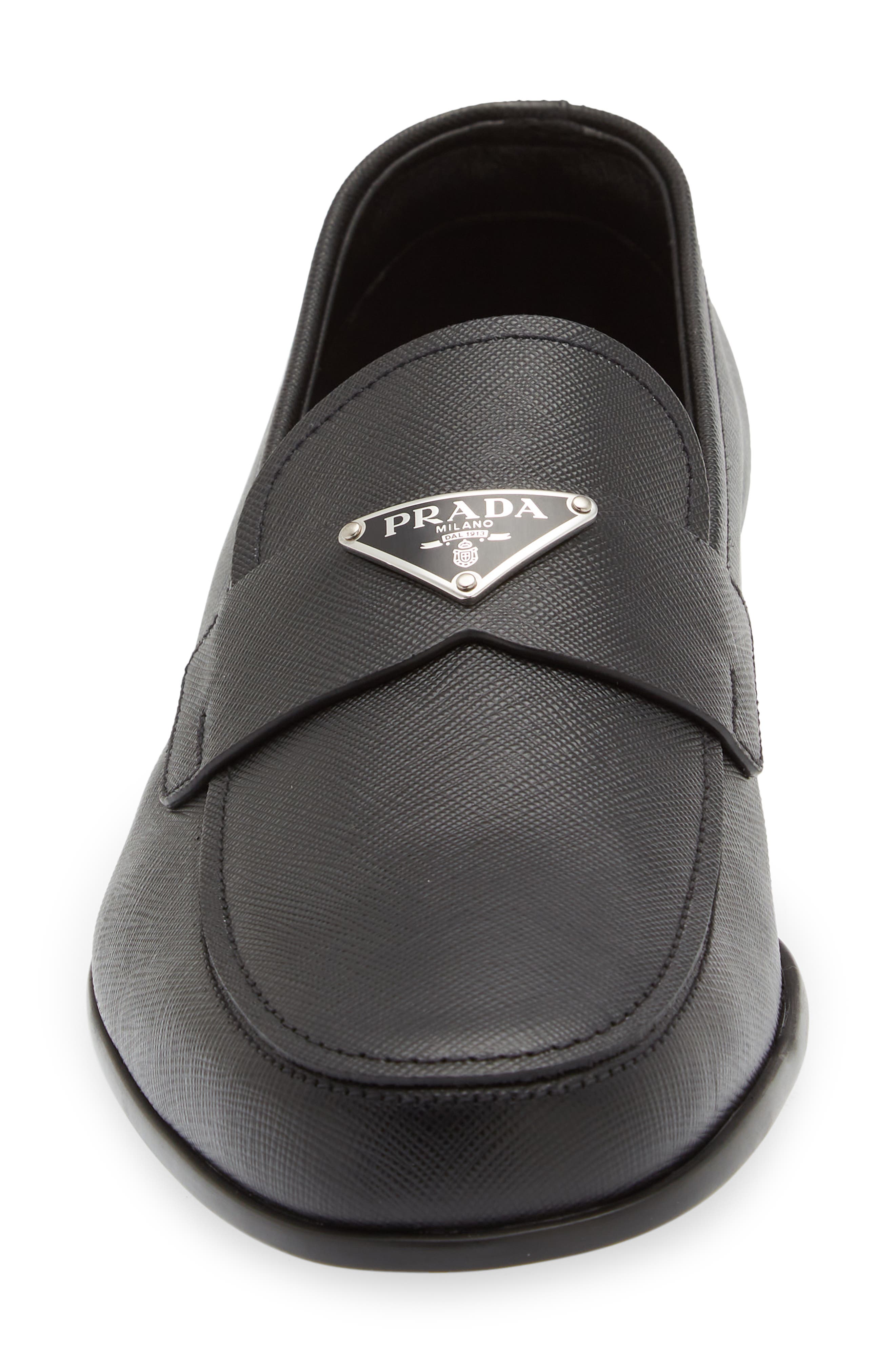 Prada Saffiano Leather Loafer, Alternate, color, Nero