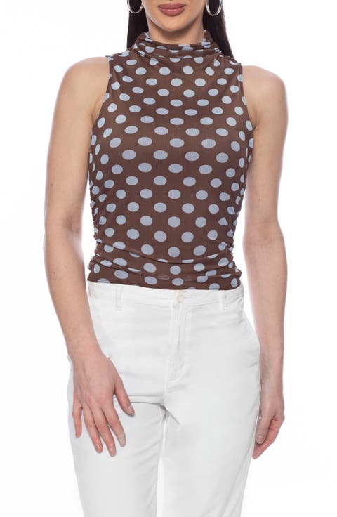Polka Dot Mock Neck Sleeveless Top
