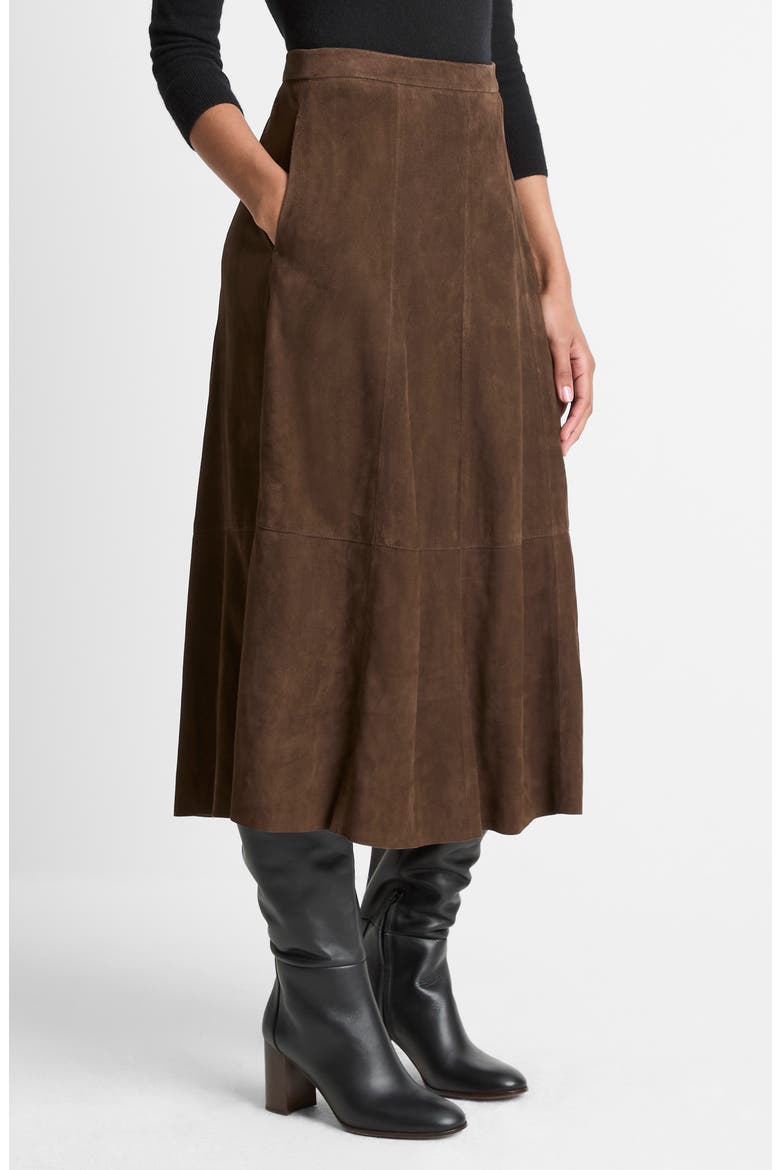 Flared Suede Skirt, Alternate, color, DEEP ESPRESSO