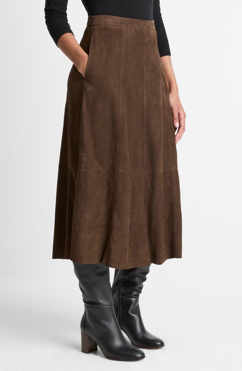 Vince Flared Suede Skirt, Alternate, color, Deep Espresso