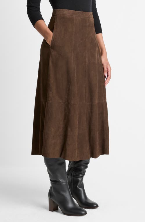 Vince Flared Suede Skirt In Brown