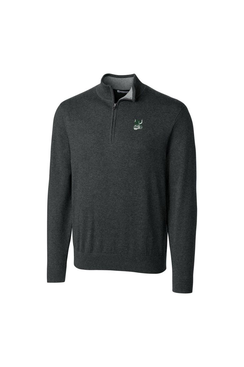 Men's Cutter & Buck Heather Charcoal Portland State Vikings Lakemont Tri-Blend Big & Tall Quarter-Zip Pullover Sweater, Alternate, color, Heather Charcoal