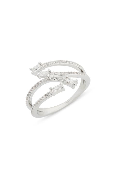 Cubic Zirconia Spiral Bypass Ring