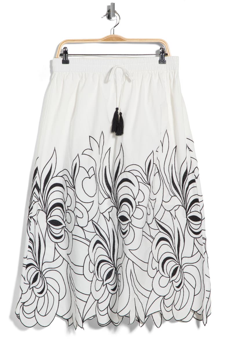 Embroidered Tassel Tie Front Skirt, Alternate, color, WHITE/ BLACK