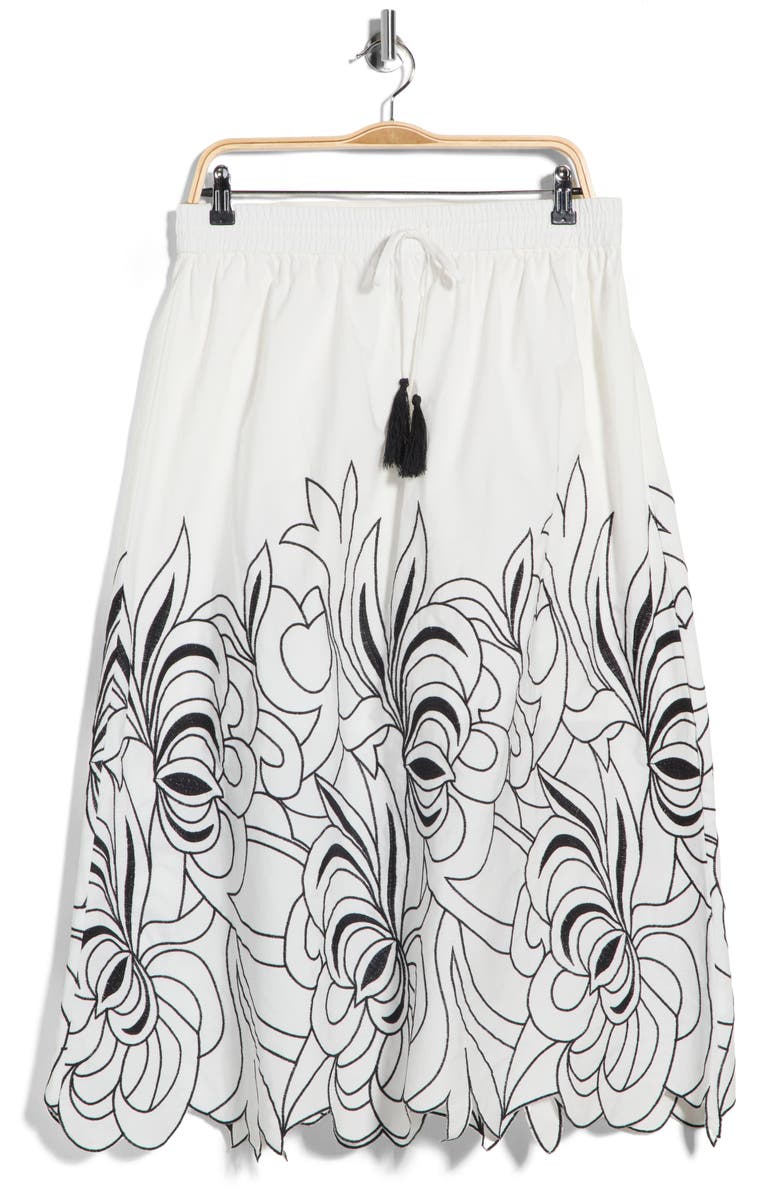 Joie Embroidered Tassel Tie Front Skirt, Main, color, White/ Black