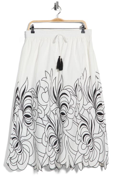 Embroidered Tassel Tie Front Skirt