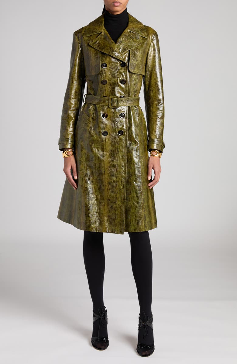TOM FORD Snakeskin Embossed Leather Trench Coat, Main, color, 