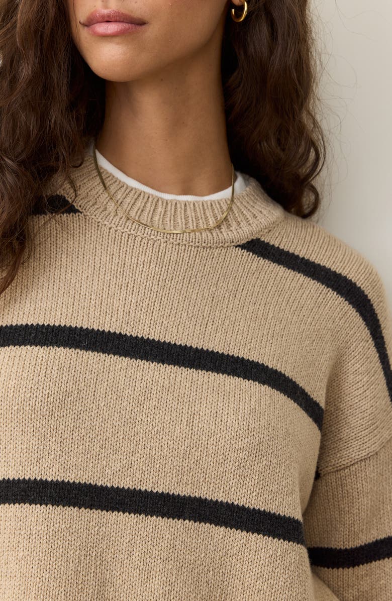 Marine Layer Berkeley Stripe Merino Wool Blend Sweater, Alternate, color, Oatmeal/ Charcoal Stripe