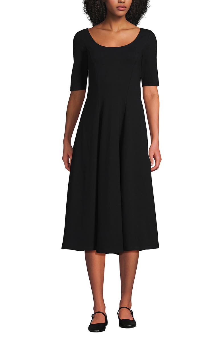 Lands' End Starfish Elbow Sleeve Midi Fit and Flare Dress, Main, color, Black