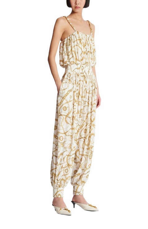 Flowing Printed Jumpsuit With Balmain Chains Pattern