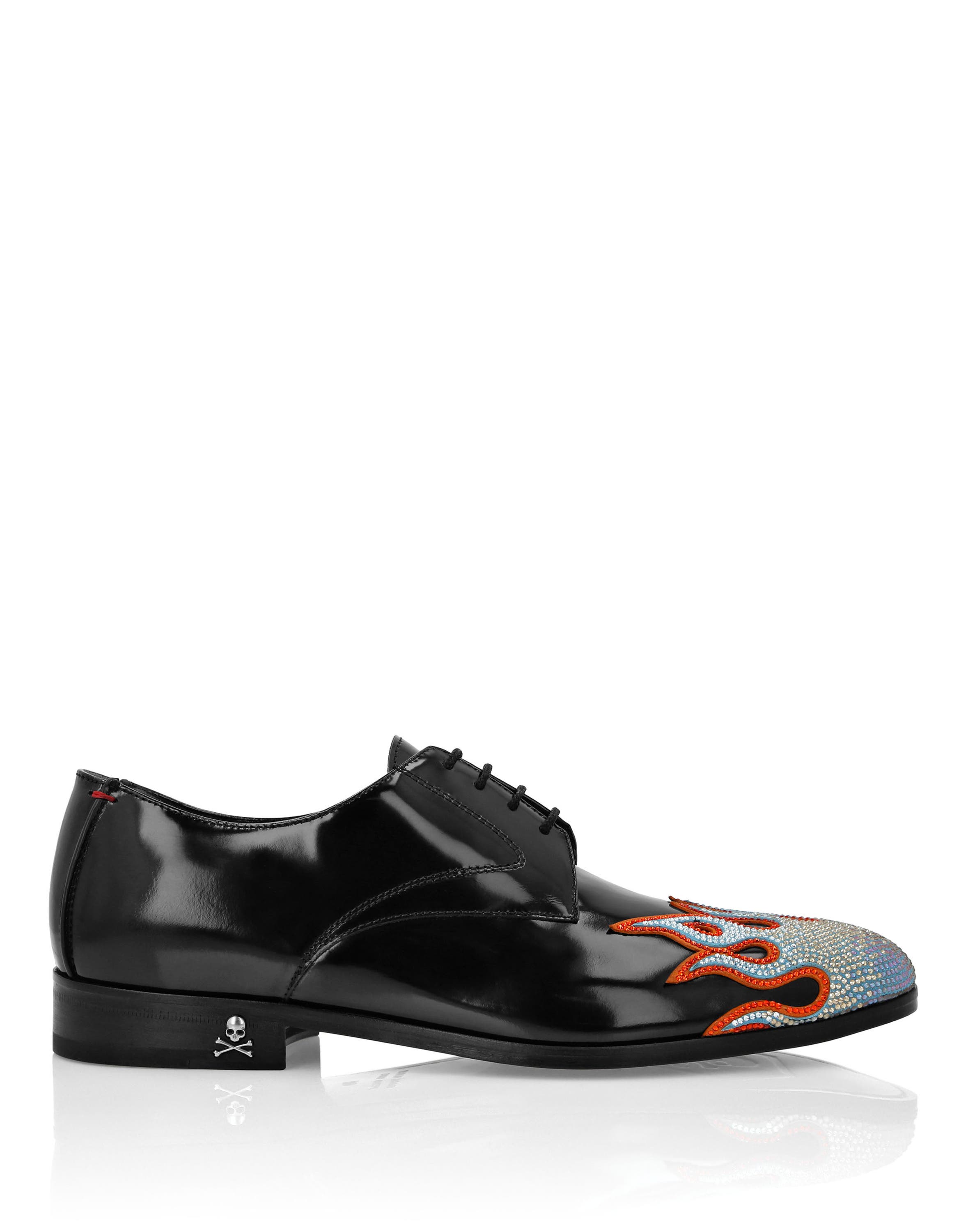 Lace Up Shoes Strass Flame Men, Alternate, color, black/orange