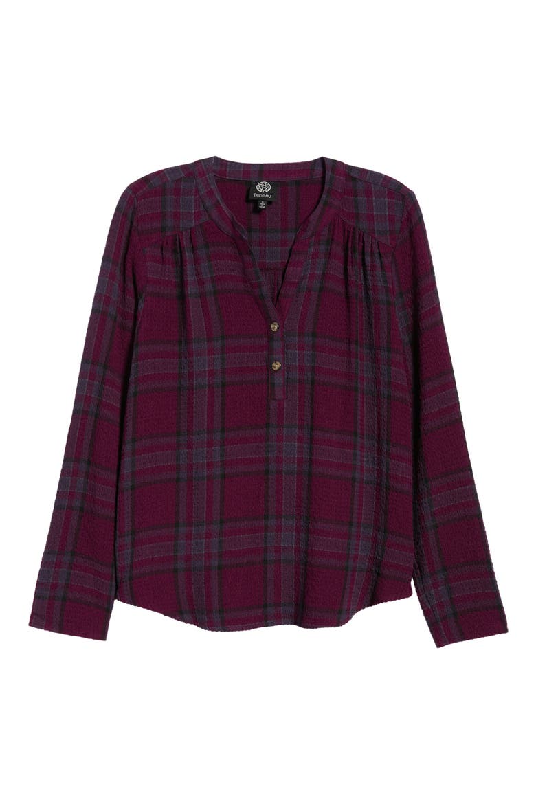 Roll Sleeve Plaid Top, Alternate, color, TAWNY PORT/ BLACK PLAID
