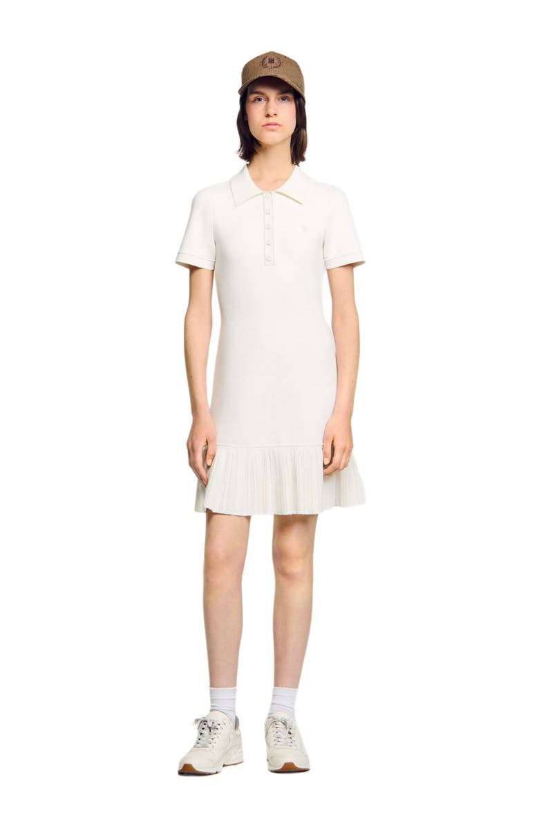 SANDRO Short knit dress with polo neck, Alternate, color, Ecru