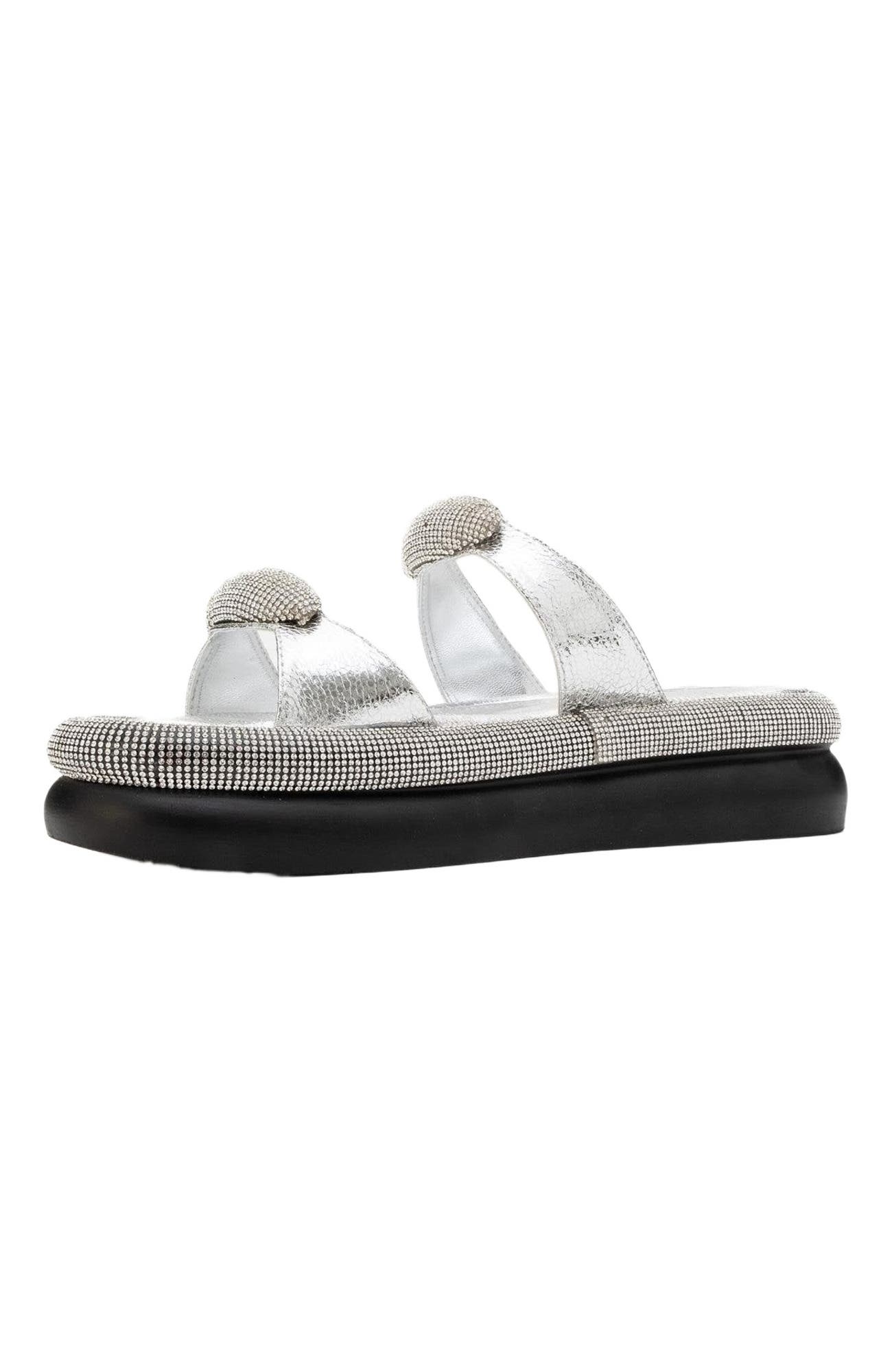 Prologue Shoes Finery Embellished Platform Slide, Alternate, color, Silver Faux Leather