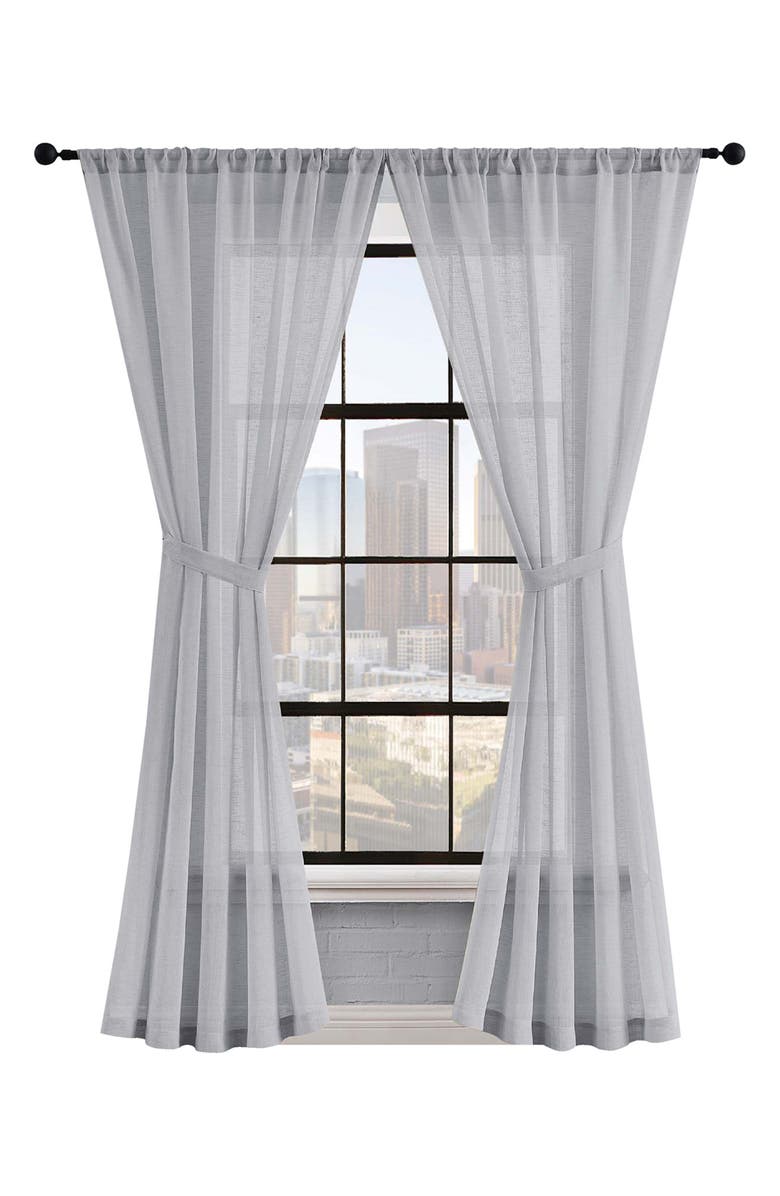 Lucky Brand Onyx Textured Sheer Set of 2 Curtain Panels, Main, color, 
