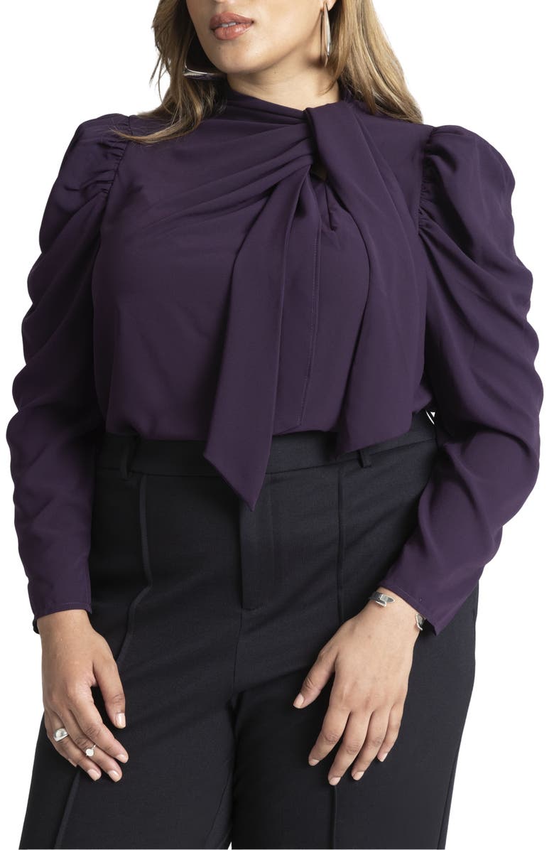 ELOQUII Drape Front Blouse, Main, color, Orchid Purple
