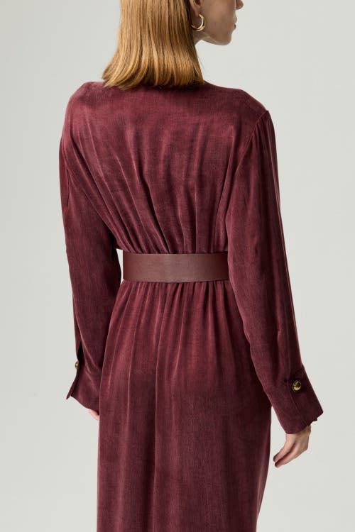 Nocturne Belted Draped Shirt-collar Maxi Dress In Burgundy