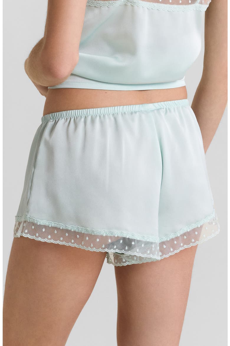 Plume Lace Trim Satin Shorts, Alternate, color, BLUE GREEN