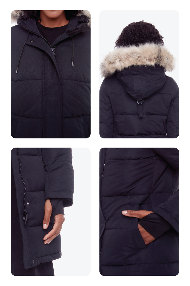 AULAVIK - Vegan Down Mid-length Hooded Parka Coat, Alternate, color, BLACK