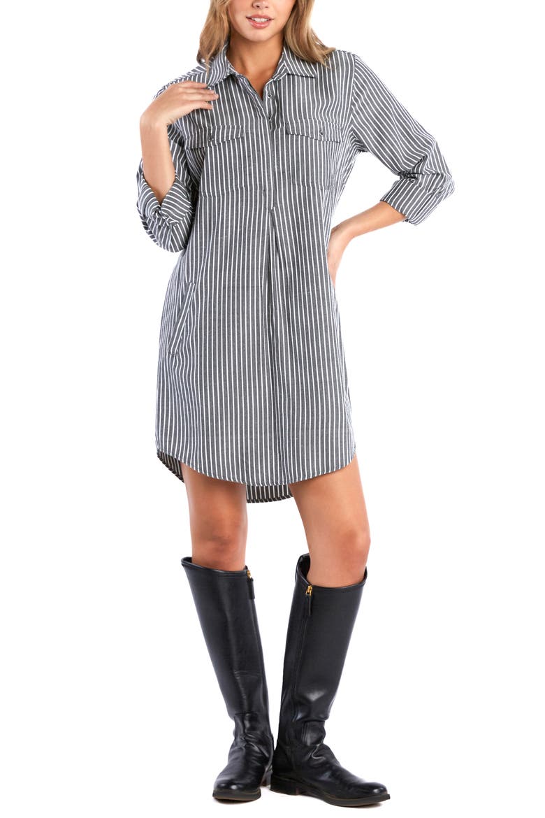 Jenifer Linen Blend Shirtdress, Alternate, color, SMOKE STRIPES