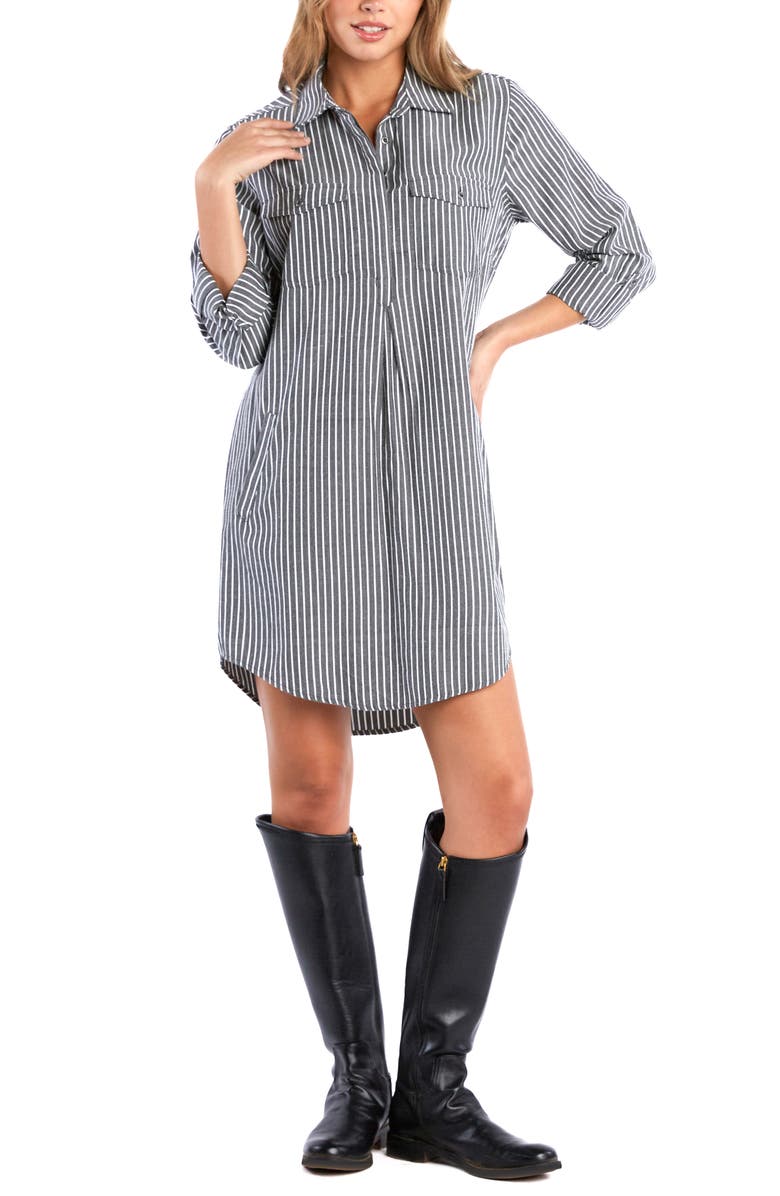Billy T Jenifer Linen Blend Shirtdress, Alternate, color, Smoke Stripes