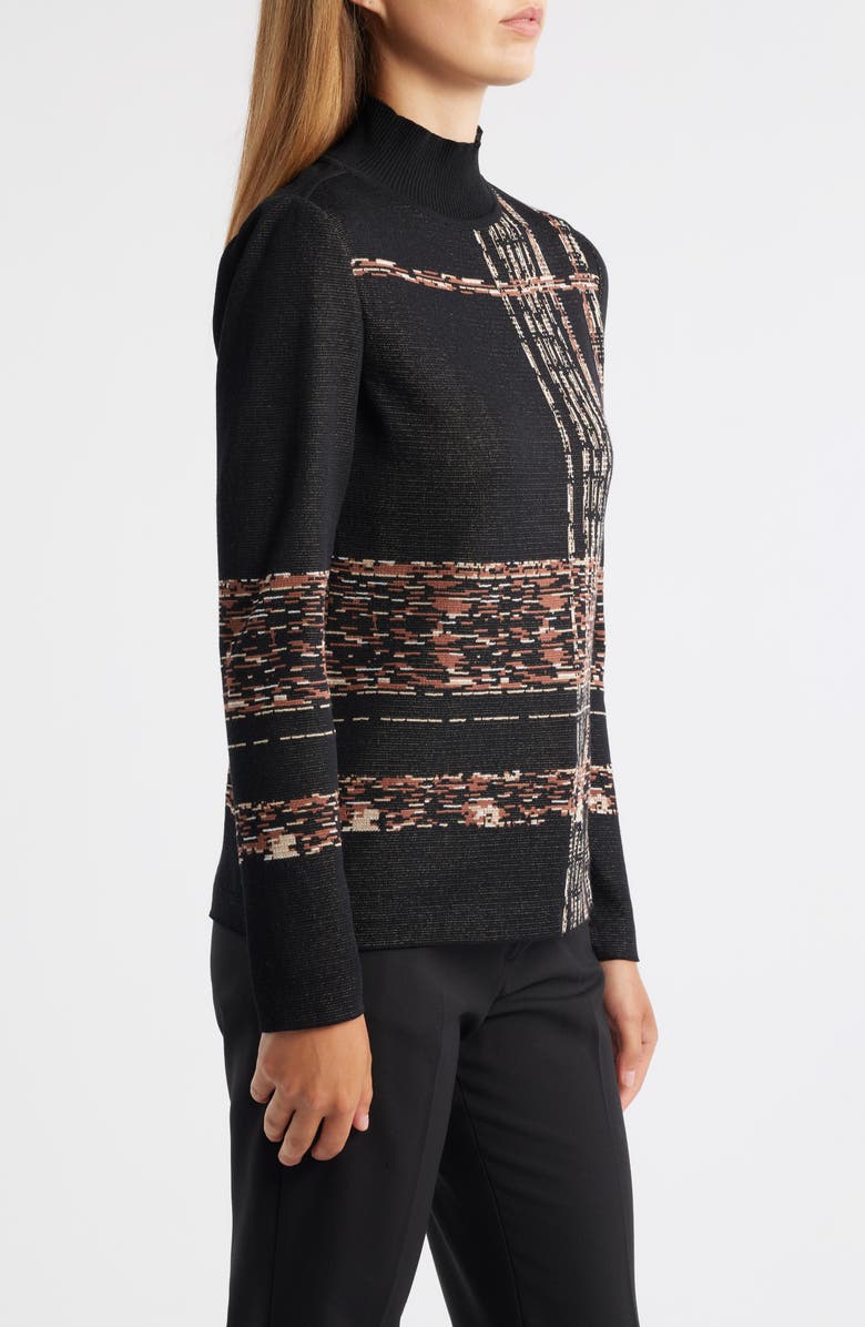 Anne Klein Mock Neck Jacquard Sweater, Alternate, color, Anne Black Multi