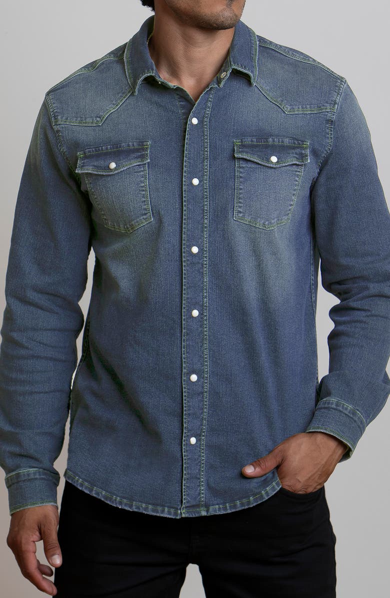 CANYON OF HEROES Big Sky Stretch Western Denim Shirt, Main, color, Medium Blue