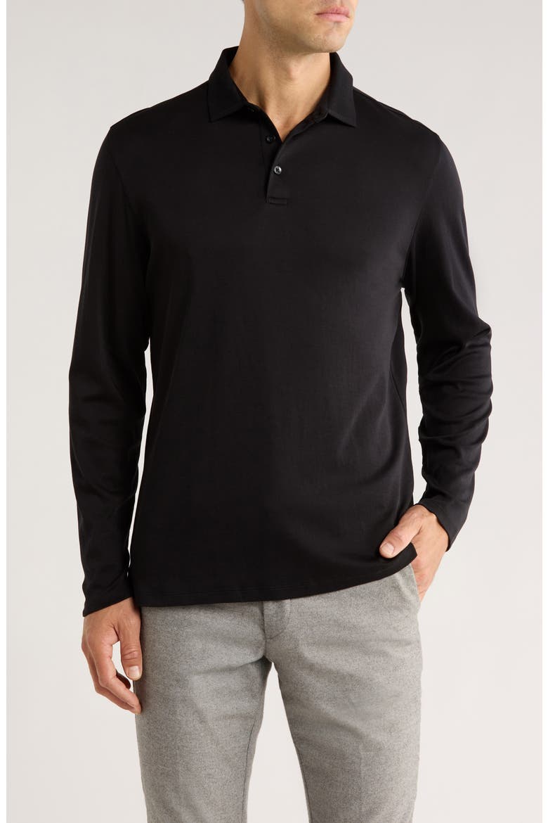 Georgia Long Sleeve Pima Cotton Polo, Main, color, BLACK