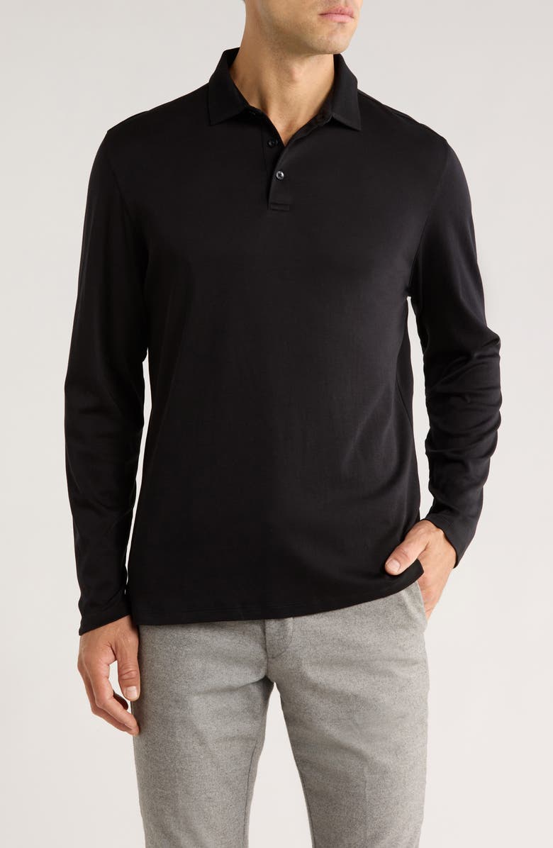 Robert Barakett Georgia Long Sleeve Pima Cotton Polo, Main, color, Black