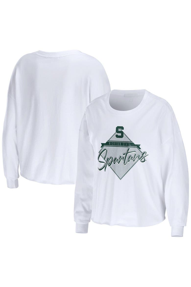 Women's WEAR by Erin Andrews White Michigan State Spartans Diamond Long Sleeve Cropped T-Shirt, Main, color, White