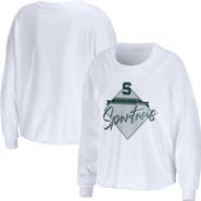 WEAR by Erin Andrews Women's WEAR by Erin Andrews White Michigan State Spartans Diamond Long Sleeve Cropped T-Shirt