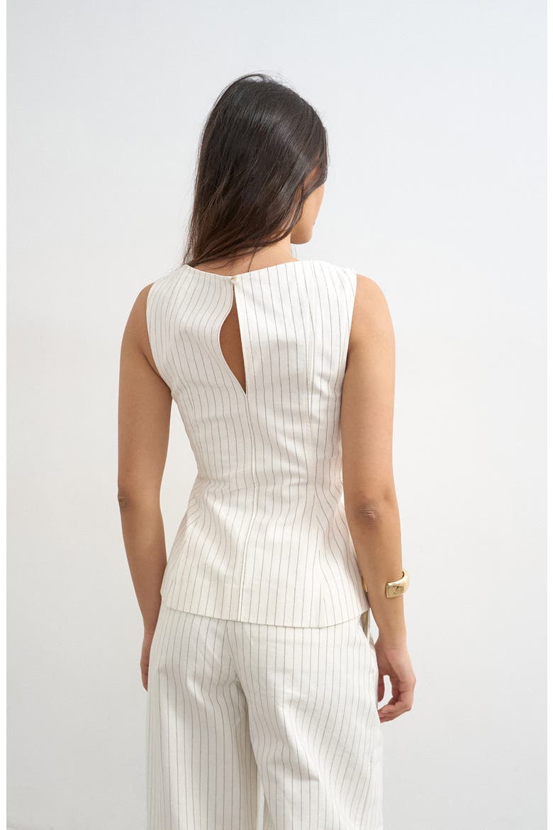 Striped High Neck Peplum Top, Alternate, color, WHITE