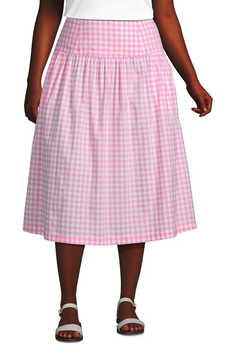 Poplin Drop Waist Midi Skirt, Main, color, Seaside Pink Gingham