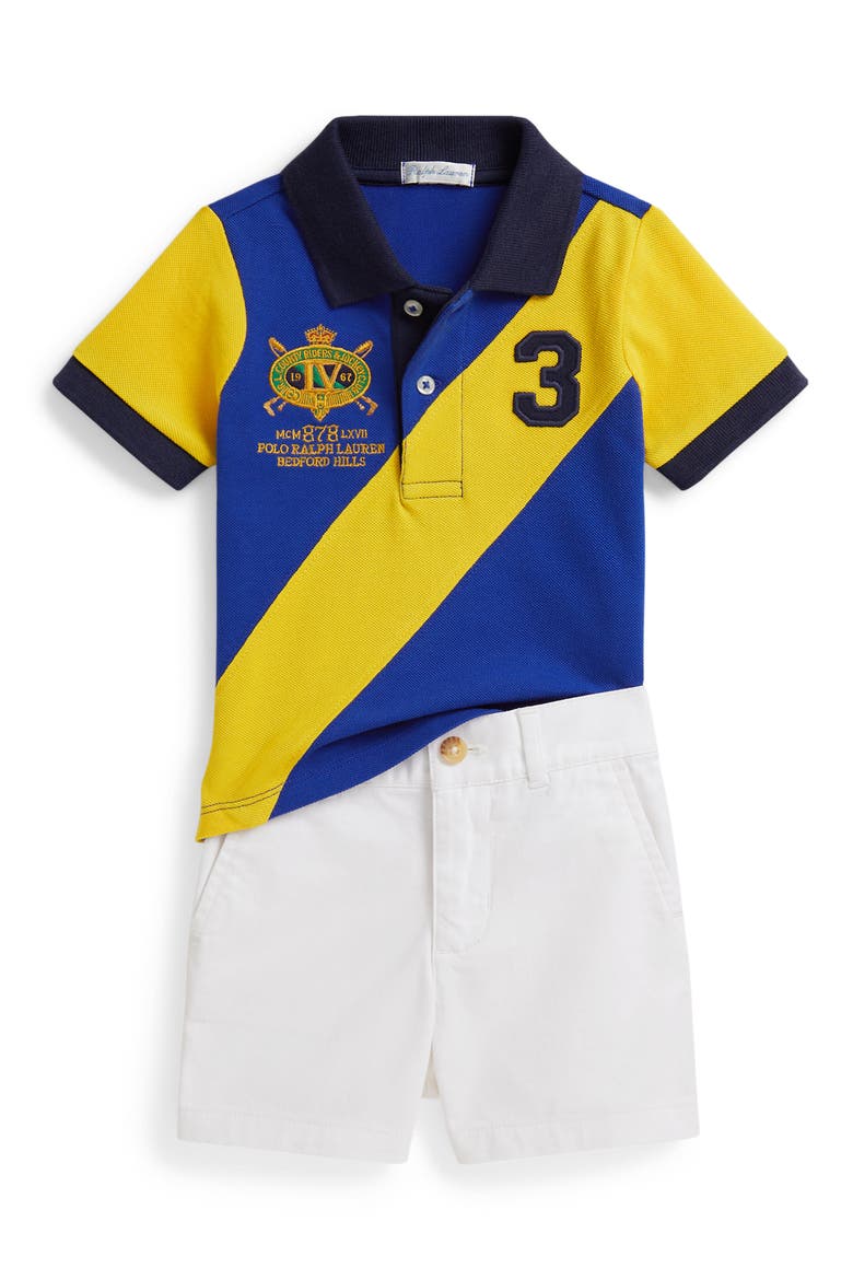 Banner Polo Shirt & Shorts Set, Main, color, BLUE MULTI