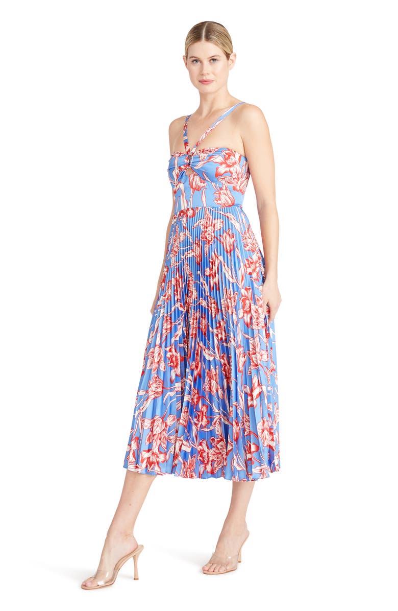 ML Monique Lhuillier Halter Neck Pleated Satin Cocktail Dress, Alternate, color, 