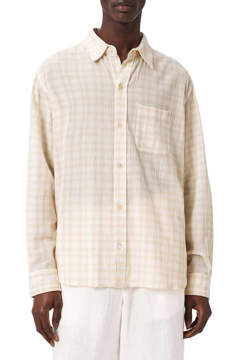 AllSaints Toya Check Cotton Button-Up Shirt, Main, color, Sandstone Brown