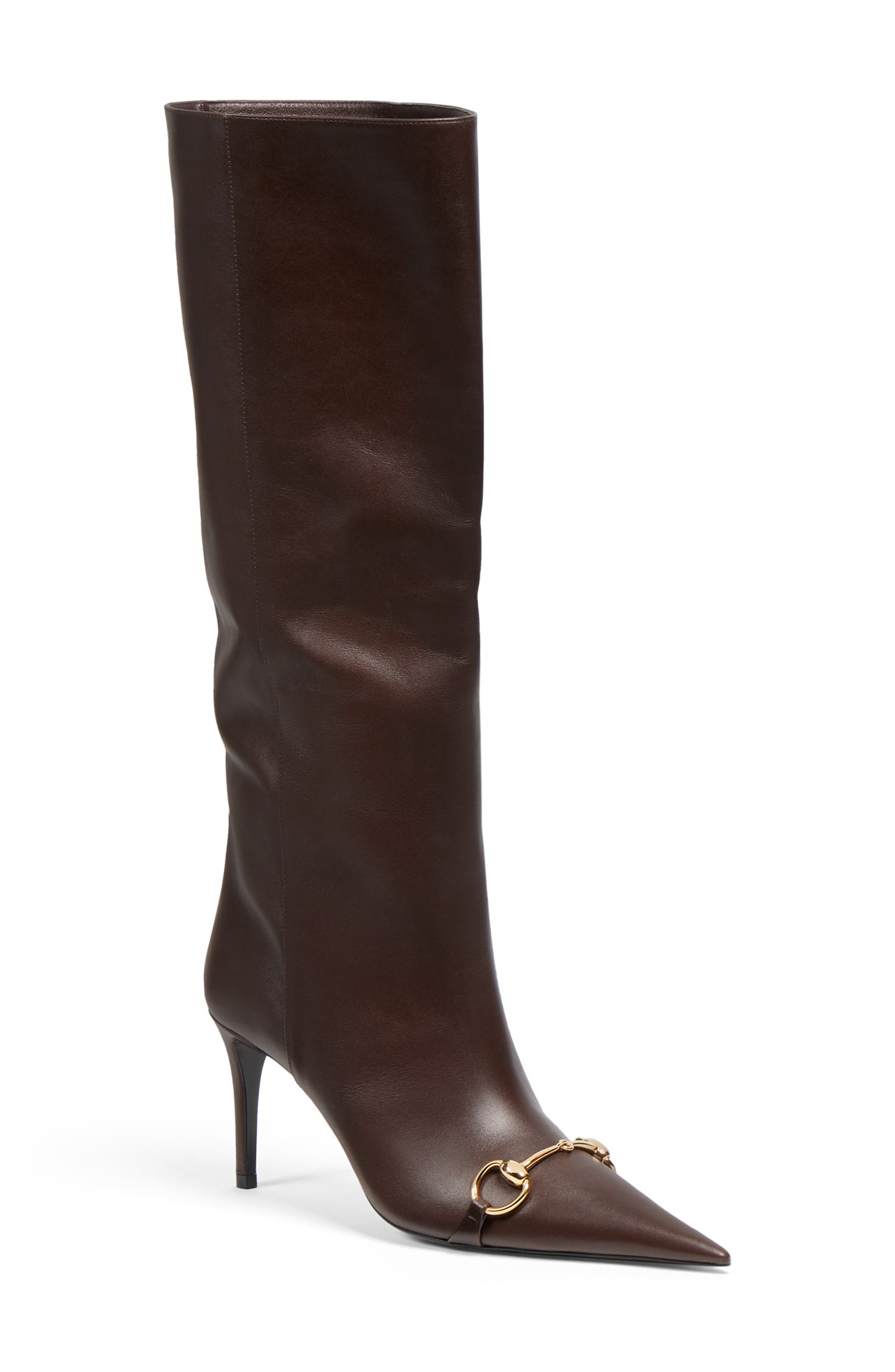 Horsebit Pointed Toe Knee High Boot, Main, color, 2714 SPICED BROWN