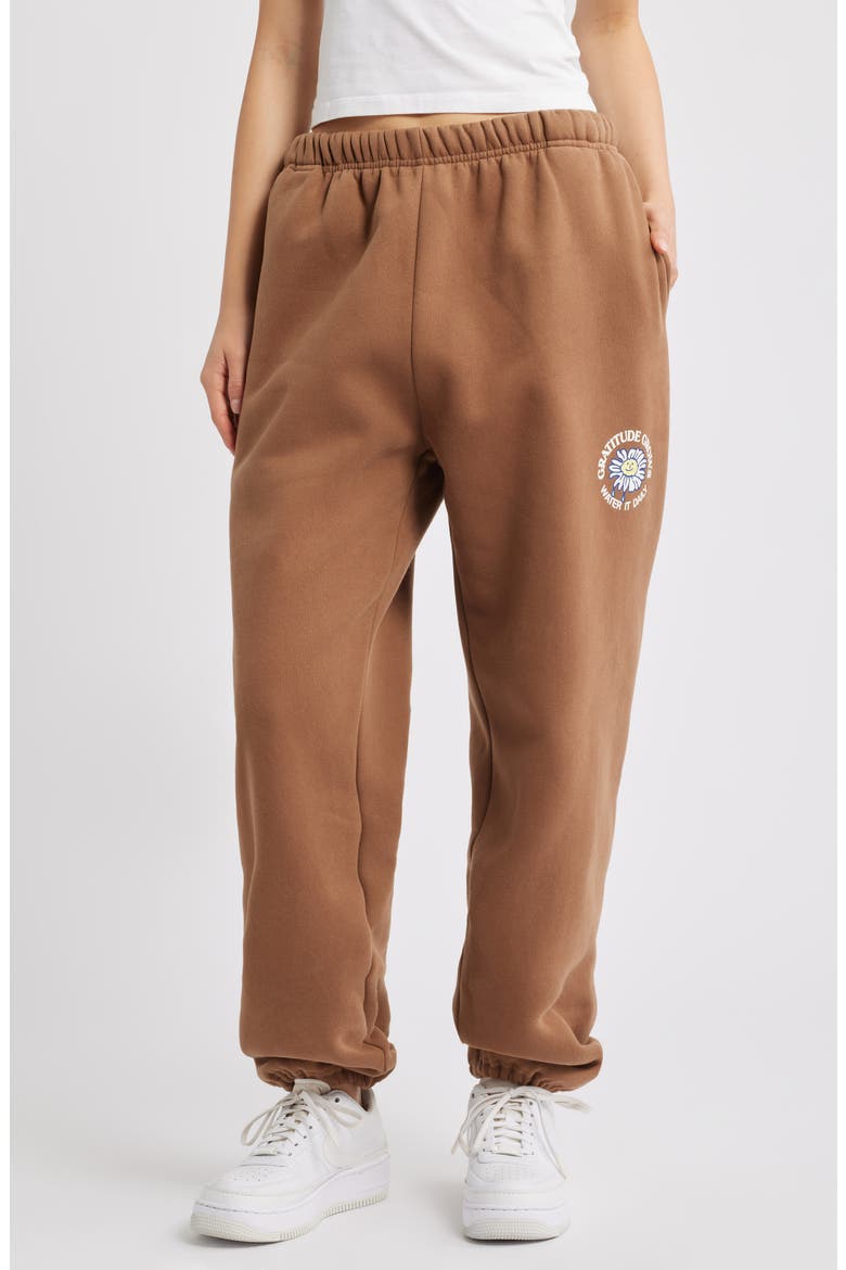 Gratitude Grows Fleece Graphic Joggers, Main, color, BROWN