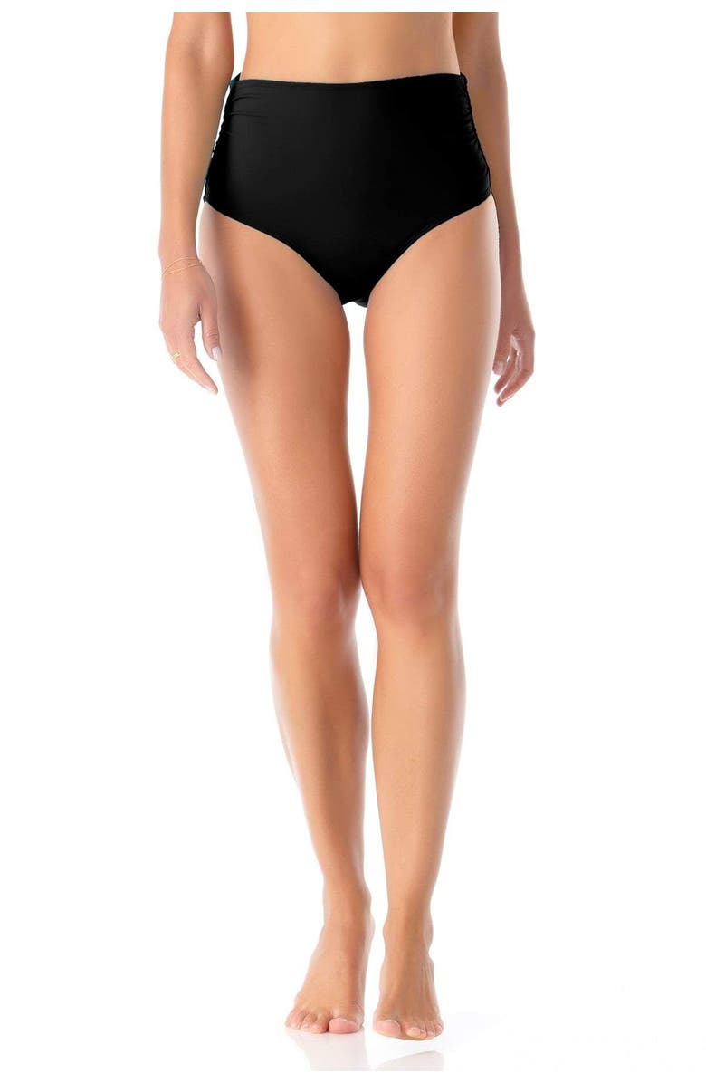 Anne Cole Women's Live In Color Convertible High Waist Shirred Swim Bottom, Alternate, color, Black
