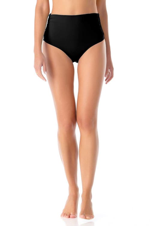 Shop Anne Cole Live In Color Convertible High Waist Shirred Swim Bottom In Black